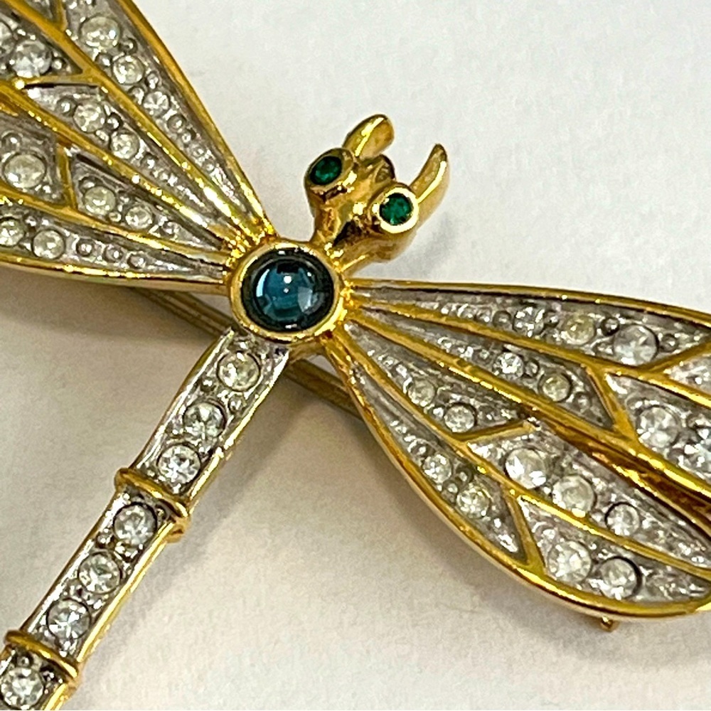 Golden Crystal Dragonfly Brooch Pin 1.25" - Picture 5 of 10